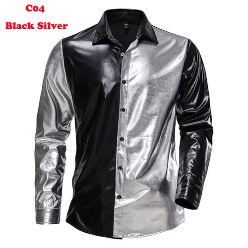 Fashion C04 Black Silver Silver Metallic Sequins Glitter Shirt