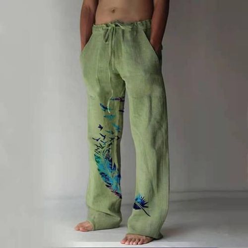 Generic Loose Pants Men Casual Cotton Linen Print Wide Leg Trousers Pants Great For Sport Beach Casual Daily High Quality Pants Jumia Nigeria