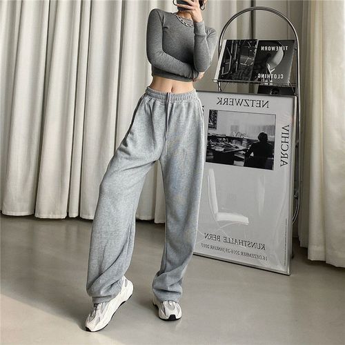 Fashion （BLACK）Gray Sweatpants Women Baggy Harem Pants Wide Leg Sweat Pants  Oversized Harajuku Joggers Woman High Waisted Black Trousers WJu