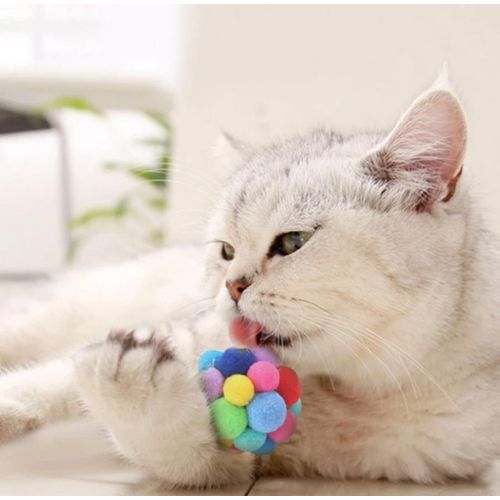 product_image_name-TD-Kitten Plush Ball Multicolour Chew Cat Toy 7cm-2