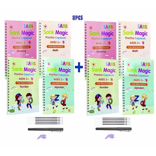 Generic 8pcs (2Sets) 4 In1 Reusable Calligraphy Sank Magic Kids Practice Book &Gift