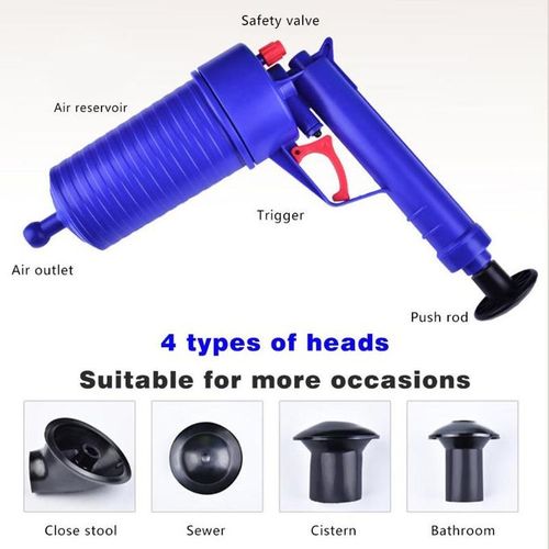 Toilet Plunger, Drain Clog Remover with 4 Sized Suckers, High Pressure Air  Drain Blaster Gun, Tub Drain Cleaner Opener, Sink Plunger for Bathroom,  Kitchen, Bathtub, Toilet, Floor Drain, Clogged Pipe 