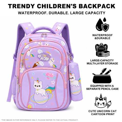 Generic Waterproof 3-in-1 Girls School Backpack Set Unicorn Cat Print - image 3