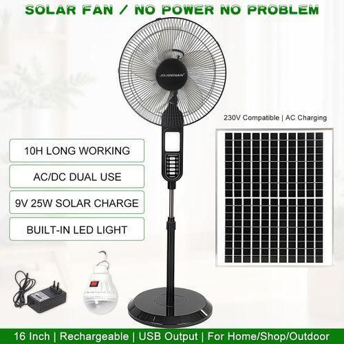 product_image_name-Generic-16 Inch Solar Rechargeable Standing Fan with LED Light 9V 25W Solar panel-1