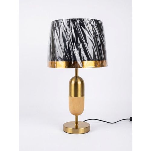 Generic Modern Brass & Wood Table Lamp with Black Shade