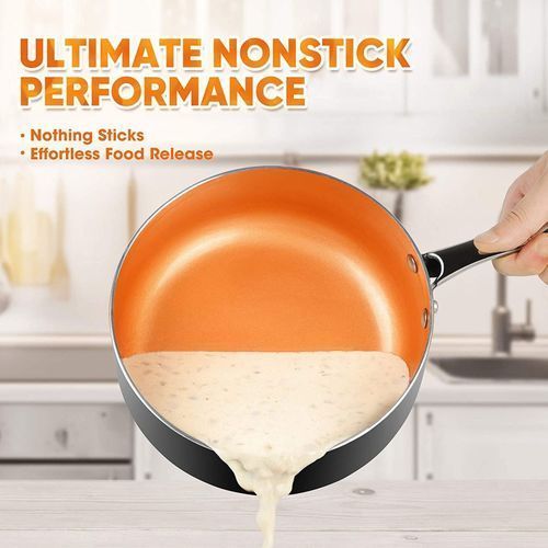 Michelangelo 8 inch Frying Pan with Lid, Nonstick Small Frying Pan with Ceramic Titanium Coating, 8 inch Copper Frying Pan with Lid, 8 in Small