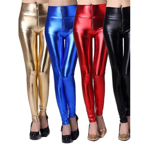 Sexy High Waist PU Leather Stretch Pencil Pants Women Shiny Latex