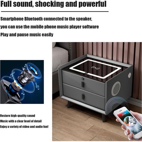 Generic Smart Bedside Table With Drawers, Wireless charging, Bluetooth speaker, LED lights - image 2