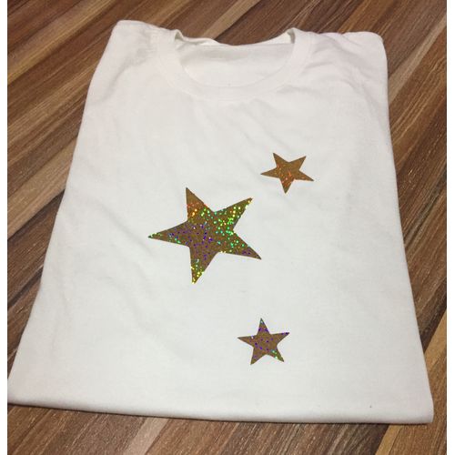 product_image_name-Fashion-3 Glittery Stars Design Fashion Print T-Shirt - White-1
