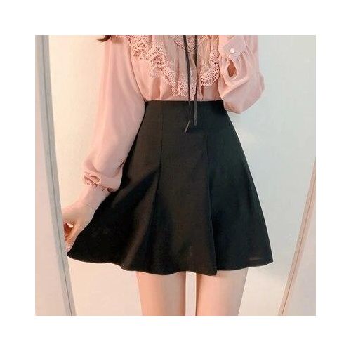 Fashion Black Flared Skirts Womens Solid Color Pleated Mini Skirt Office  Lady skirt