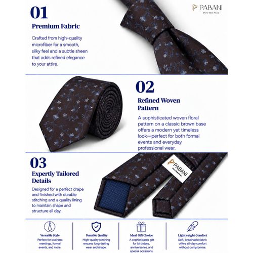 PABANI Pabani Premium Brown Floral Mens Silk Tie For Traditional Events - image 3