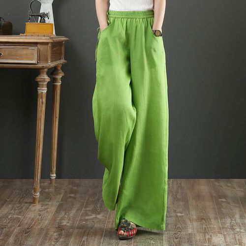 MUUNY Woman's Casual Full-Length Loose Pants Solid Stretchy High