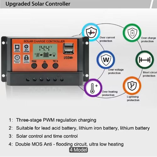 Generic 100A diy inverter PWM Solar Charge Controller 12V/24V with LCD Display & Dual USB Ports - Automatic Battery Voltage Detection - image 5