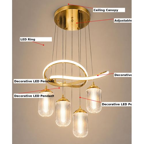 ESCLIGHTING 4-Light Crystal Glass Hanging LED Ring Pendant Chandelier - image 3