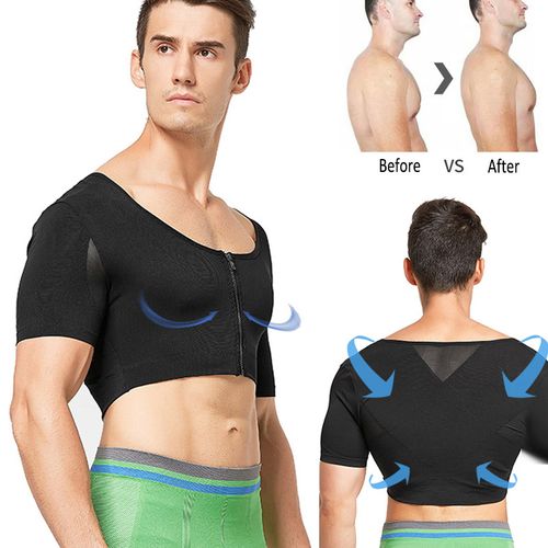 Men Body Shaper Slimming Vest Tight Tank Top Compression Shirt Tummy  Control Underwear Moobs Binder (Black, L)