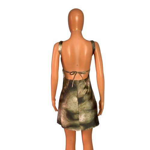 Fashion Olive green satin mini dress - image 3