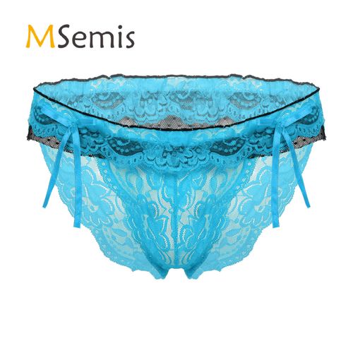 Generic Mens Lingerie See-through Floral Lace Sissy Underwear Low