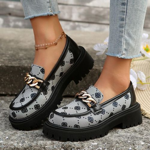 product_image_name-Fashion-Unisex Designer Chunky Sole Loafers with Gold Chain – Fashion Platform Shoes (Grey & Black)-2