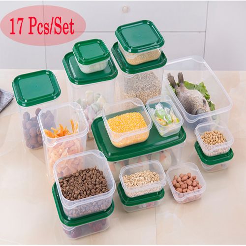 17pcs/set Refrigerator Food Container Plastic Microwave Food Storage Box  Kitchen Lunch Organizer, Green 