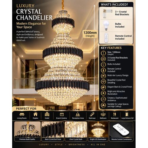 Generic Luxurious Multi-Tier Crystal Chandelier – 1200mm with Bulbs & Remote Control . Plus a quality free gift. - image 2