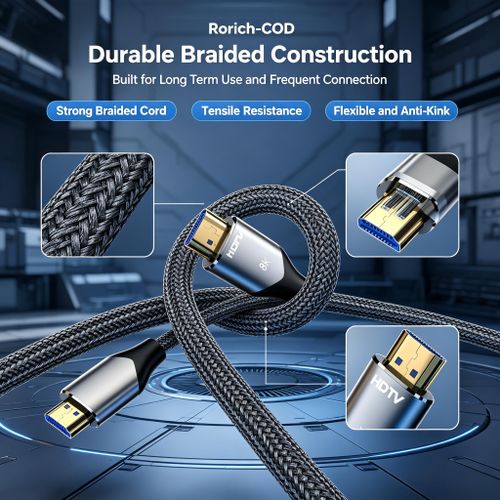 Generic 2m 8K HDMI Cable, High-Speed ​​HDMI 2.1 Braided Cable, Supports 8K/4K Resolution - image 2