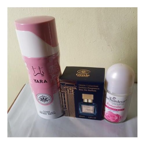 product_image_name-Generic-Fragrance Combo Perfume Gift Set of 3 in 1 Yara  Body Spray, Barakkat Mini EDP 25ml and Enchanteur Roll On-1