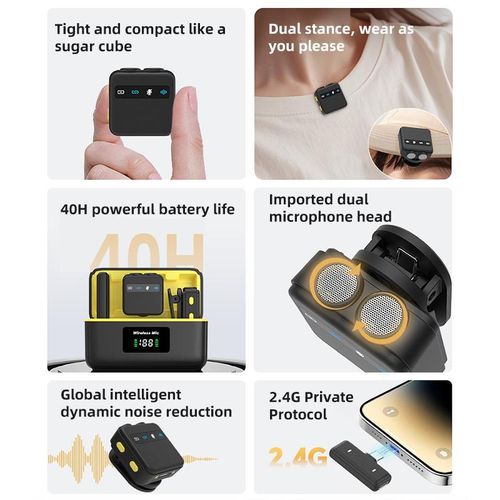 Basix Wireless Lapel Microphone Lavalier Tie Dual Mic Condenser Double TYPE-C Android Phones IPhone  IOS Adapter - image 2