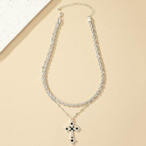 ONIBENZ "Ever-Green" Vintage Cross Double-Layered Stainless Steel Necklace - image 4