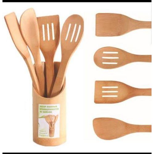 Generic 4-Piece Bamboo Kitchen Utensil Set with Holder - image 3