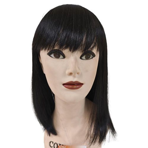 product_image_name-Noble-Synthetic Hair Wig Black color Straight Hair Heat Resistant Fiber Made Machine Wig with bang Hair Synthetic Hair Wig For Women-1