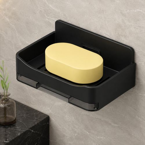Generic Soap Holder with Water tray and Self Adhesive Hook - Black - image 3