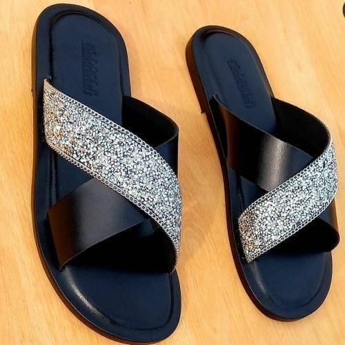 product_image_name-Fashion-Top Quality black Leather men cross Palm Slippers -1