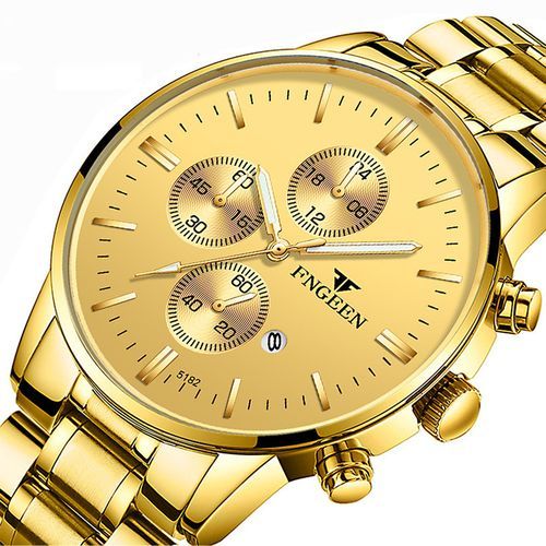 FNGEEN Night Light Quartz Steel BandSteel Calendar Gold Men's Watch ...