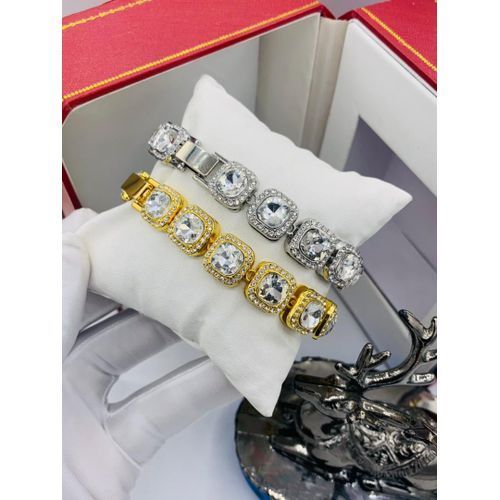 Fashion Trendy Diamond Stone Gold &Silver Cuban Bracelet Hand Chain ...