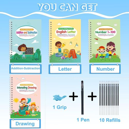 Generic Kids Magic Practice Copybook Set – 4PCS Handwriting Workbook with Pen & Refills - image 2