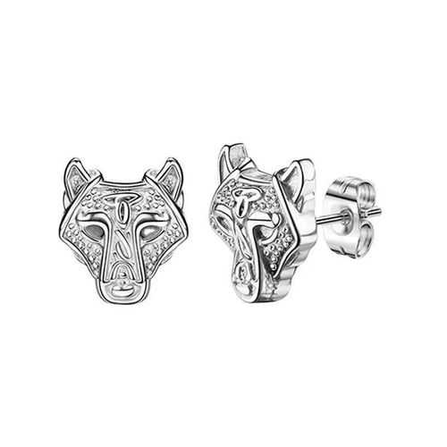Fashion Wolf Head Stainless Steel Earrings-Silver