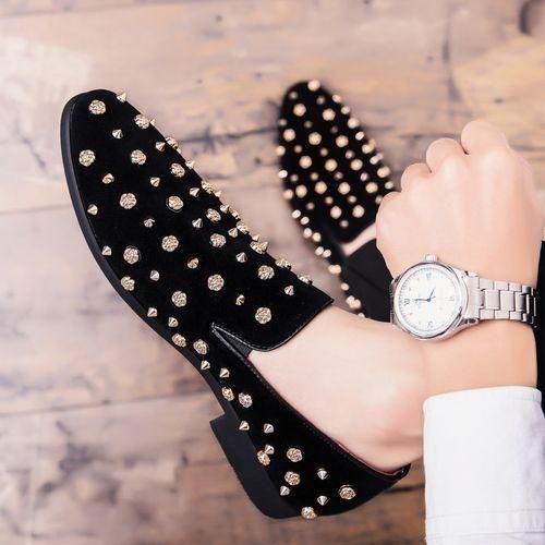 Black and gold spiked loafers online