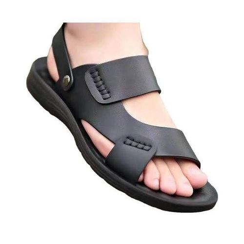 product_image_name-Fashion-Men's Sandals Soft Flat Male Shoes Casual Roman Sandals - Black-1