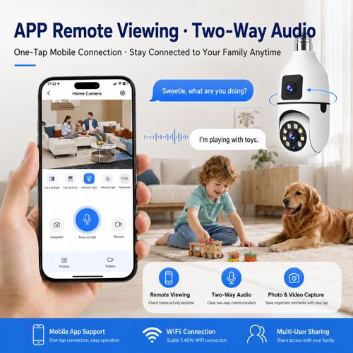 Generic Dual-Lens Bulb Smart Security Camera 360° Panoramic View with Infrared Night Vision & WiFi Connectivity - image 4