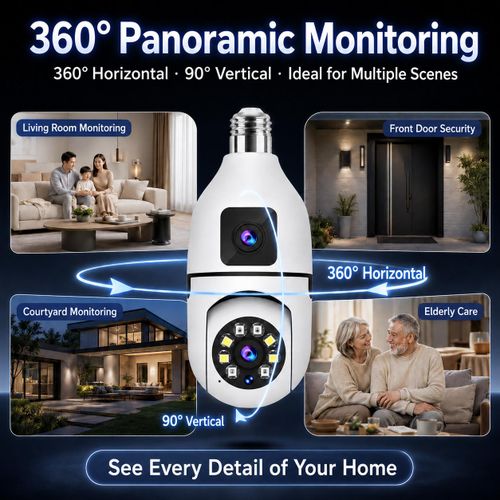 Generic Dual-Lens Bulb Smart Security Camera 360° Panoramic View with Infrared Night Vision & WiFi Connectivity - image 5