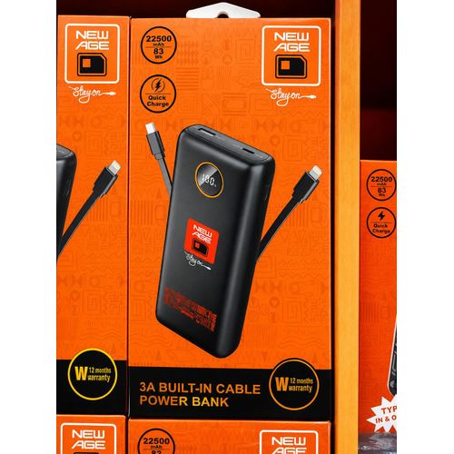 New Age 22,500mAh 3A Built-In Cable Power Bank