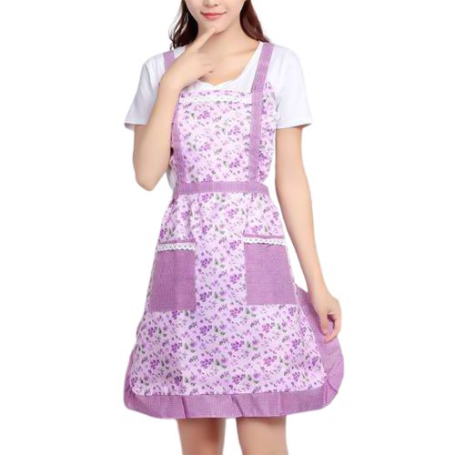 product_image_name-Generic-Kitchen Apron With Pocket Oil-proof Polyester-Purple-1