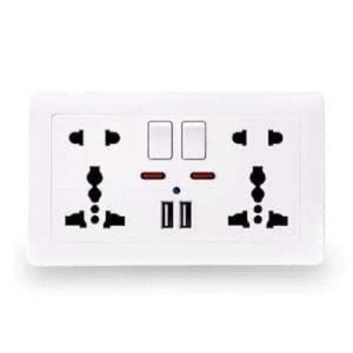 Generic Double Universal Switched Wall Socket with Quad USB Charging Hub 