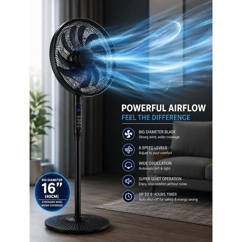 Generic Industrial Size Plastic Blade AC/DC Electric Fan with digital Button and Remote