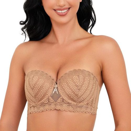 Generic Wingslove Womens Push Up Strapless Bra Sexy Lace Underwire Lightly  Lined Padded Balconette Bra Red Carpet Bra