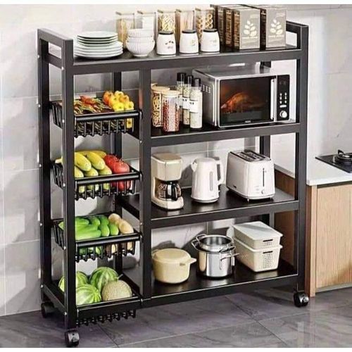 Generic 4-Tier Kitchen Trolley with Removable Veggie Basket - Kitchen Heavy Duty Storage Shelf