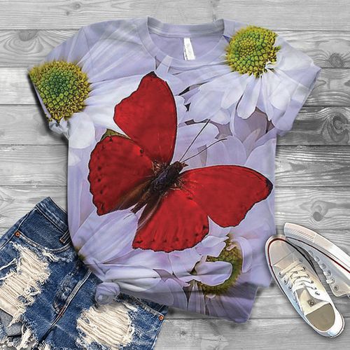 Butterfly Print Tee  Printed tees, Shirt print design, T shirts