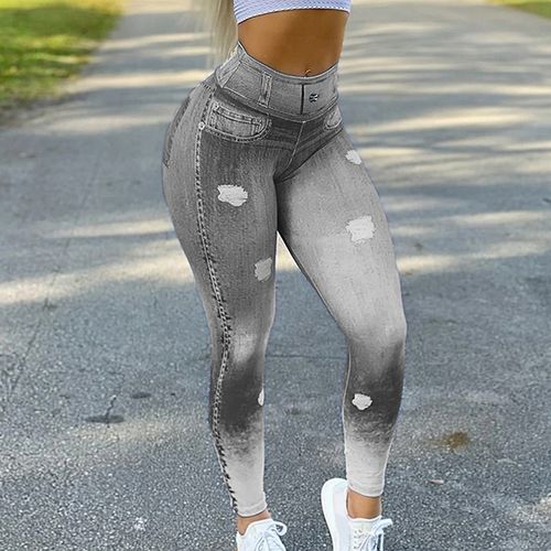 Generic High Waist Faux Denim Jean Leggings Slim Elastic Seamless S