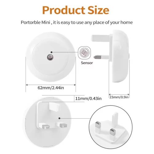 Generic Durable energy-saving LED night light with British plug, smart sensor plug, night light, wall-mounted night light for bedroom 2PCS white lamp - image 3