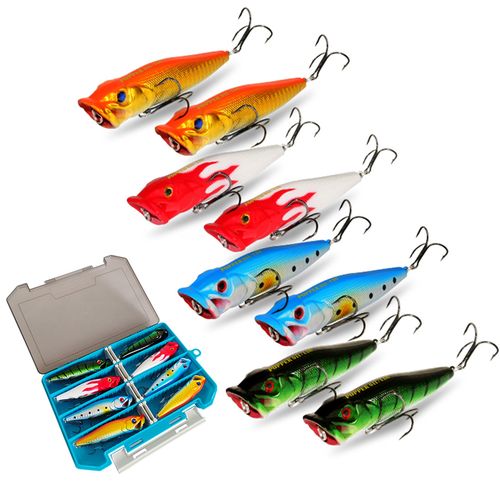 Ilure 8pcs Top Water Popper 3D Eyes Artificial Fishing With